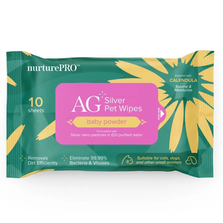 Nurture Pro AG+ 爽身粉味銀離子寵物親膚消毒濕紙巾 10片